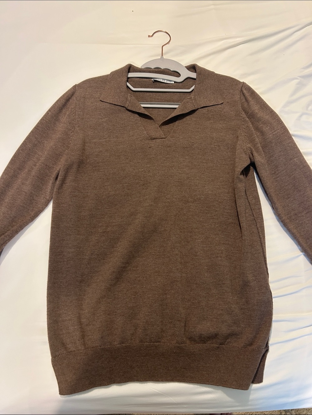 TKEQ Brown V-Neck Collared Sweater Medium Equestrian
